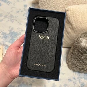 Black Leather Phone Case with Custom Initials